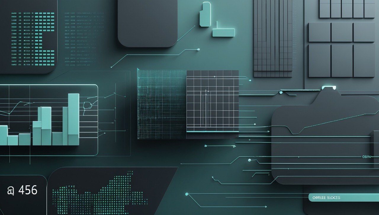 Digital illustration of a futuristic interface with graphs and data elements.
