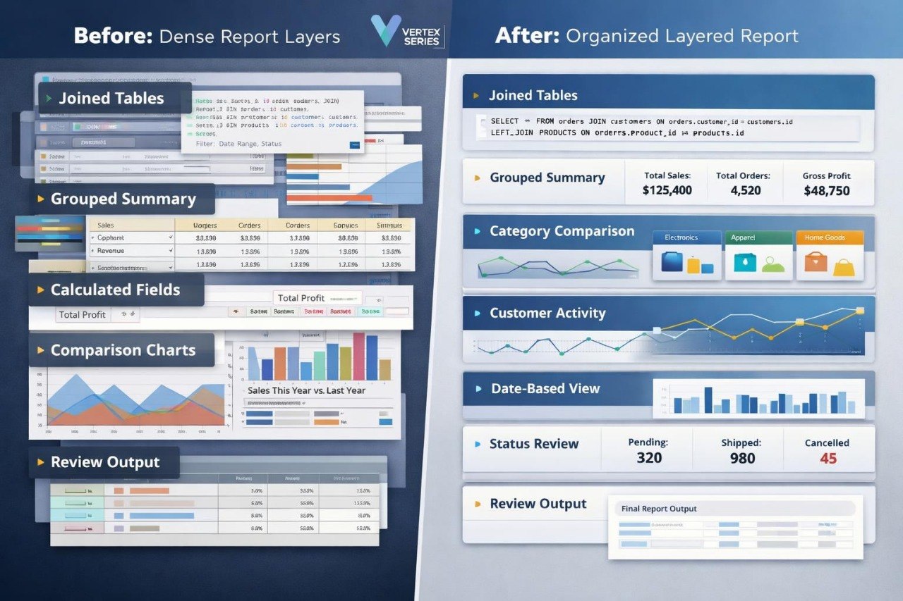 Comparison of 'Before' and 'After' reports on a software interface with visual improvements.