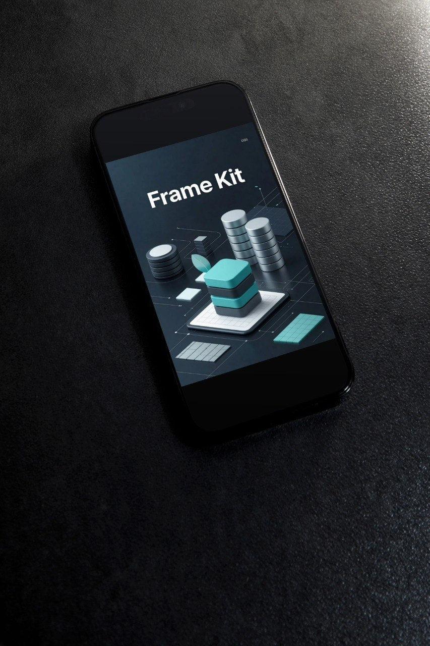 Phone displaying 'Frame Kit' on a dark surface