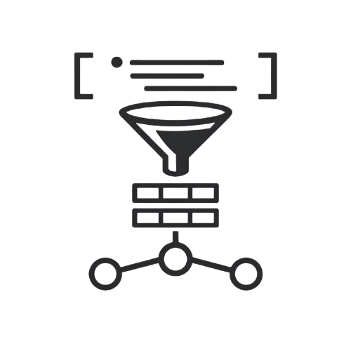 Icon of a funnel with horizontal lines and brackets on a white background