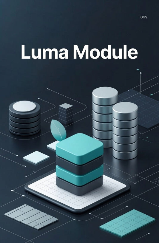 Luma Module with stacked cylindrical objects on a dark background